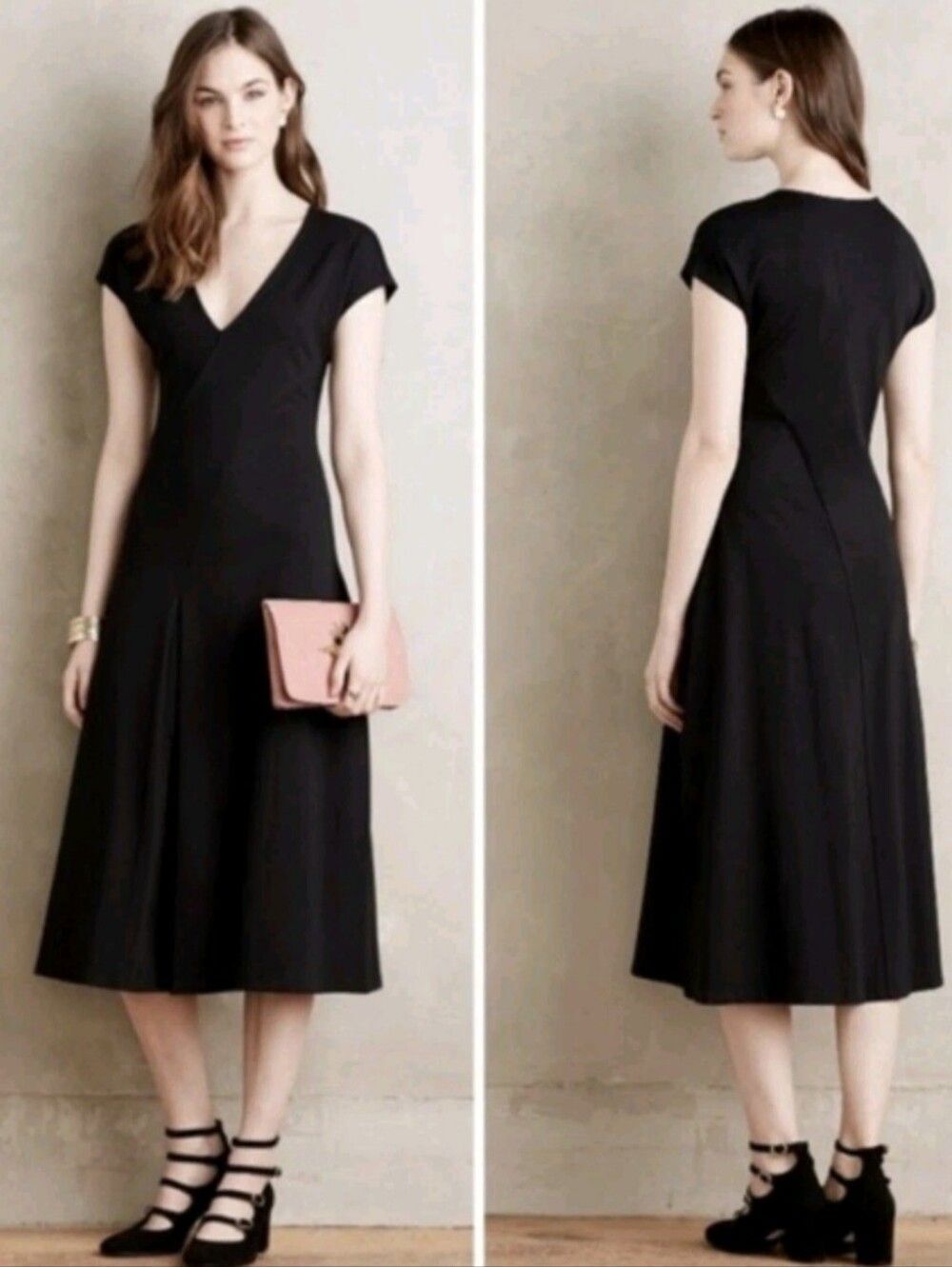Women’s S Small Anthropologie Maeve Black Ponte Knit Amelia Midi Dress